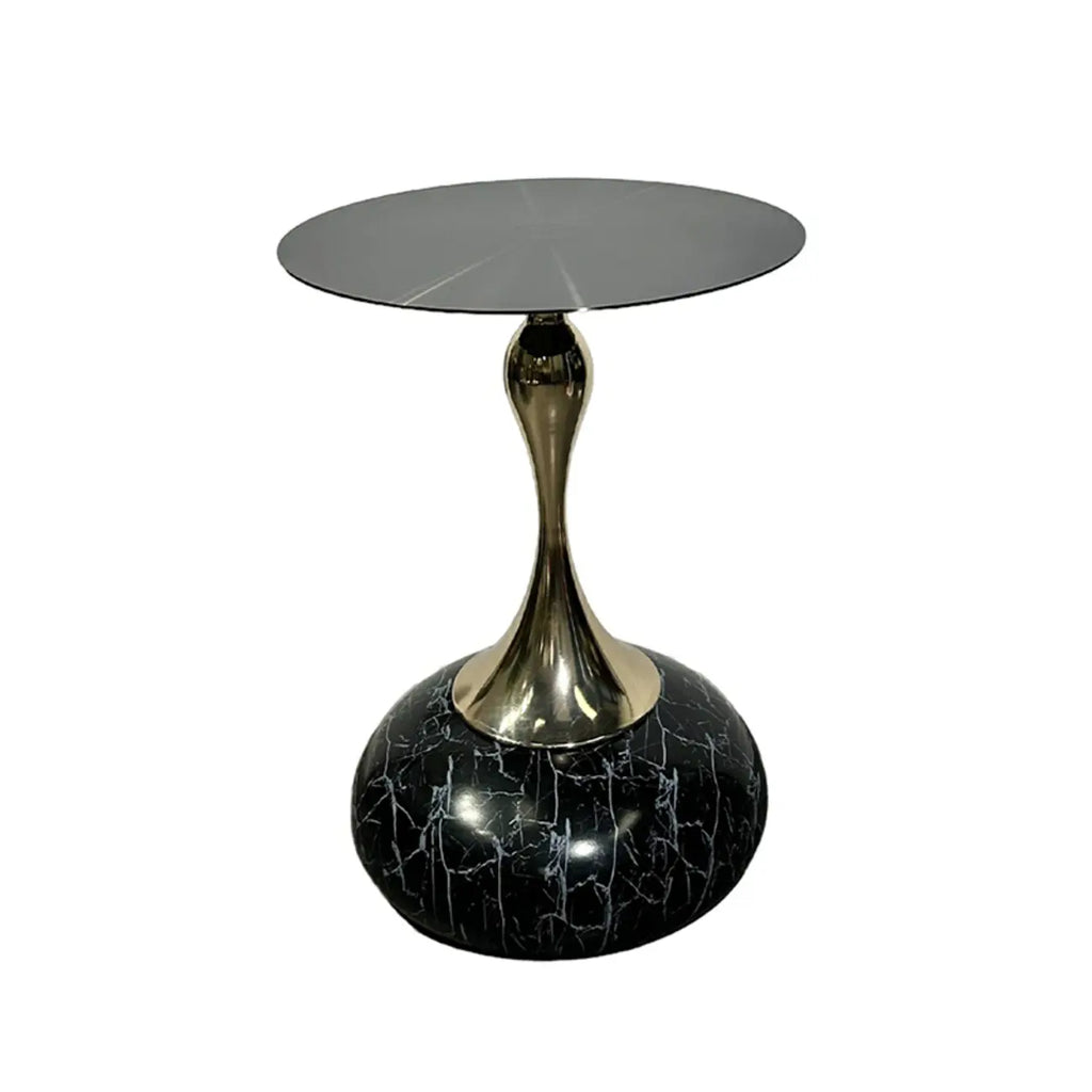 Table d'appoint ronde glamour en pierre dorée pour salon