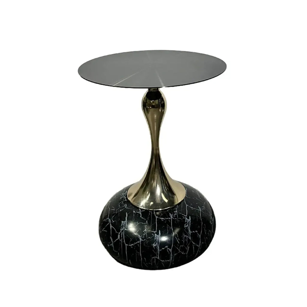 Table d'appoint ronde glamour en pierre dorée pour salon