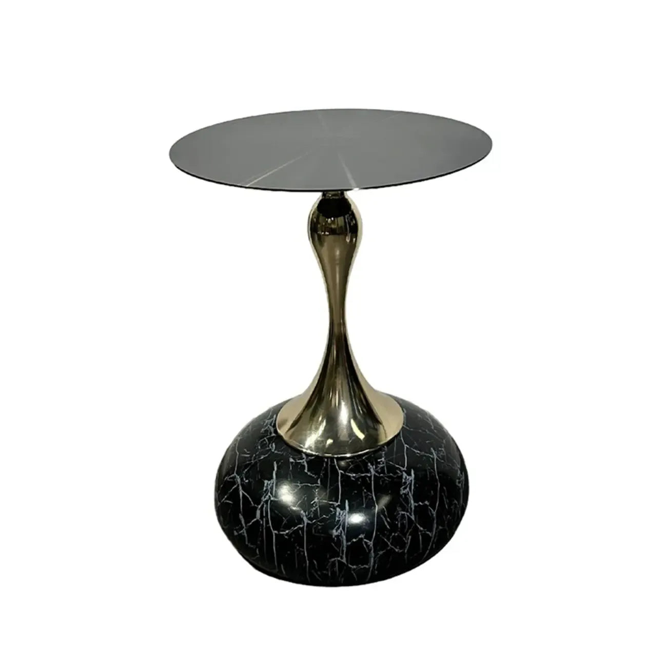 Table d'appoint ronde glamour en pierre dorée pour salon