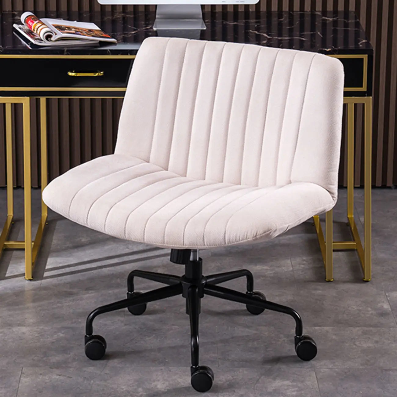 Fauteuil de bureau pivotant élégant, revêtu de lin gris