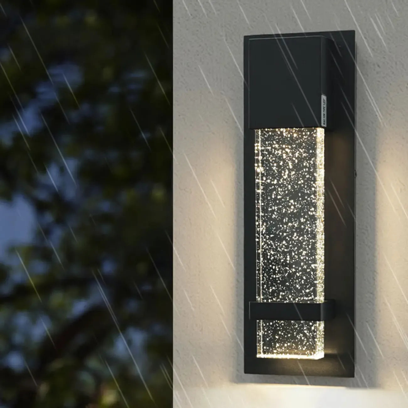 Applique murale extérieure moderne à LED en métal noir et verre étoilé