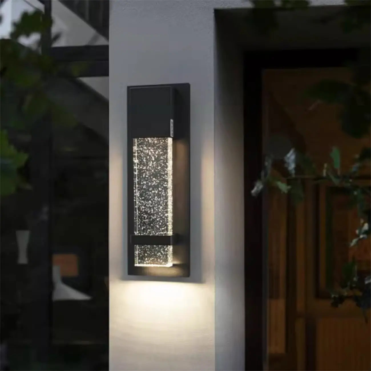 Applique murale extérieure moderne à LED en métal noir et verre étoilé