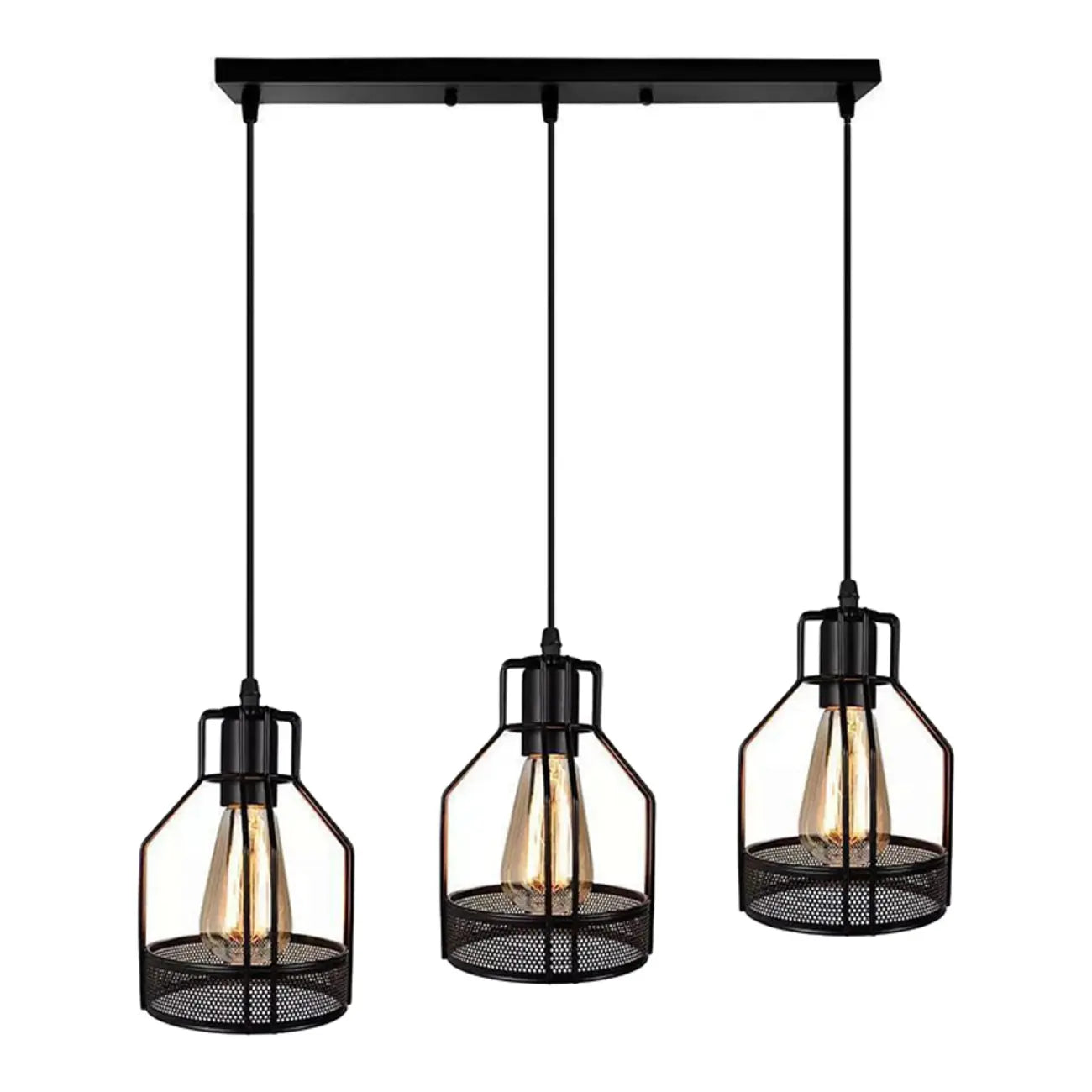 Suspension industrielle à 4 lumières en métal noir en forme de bouteille