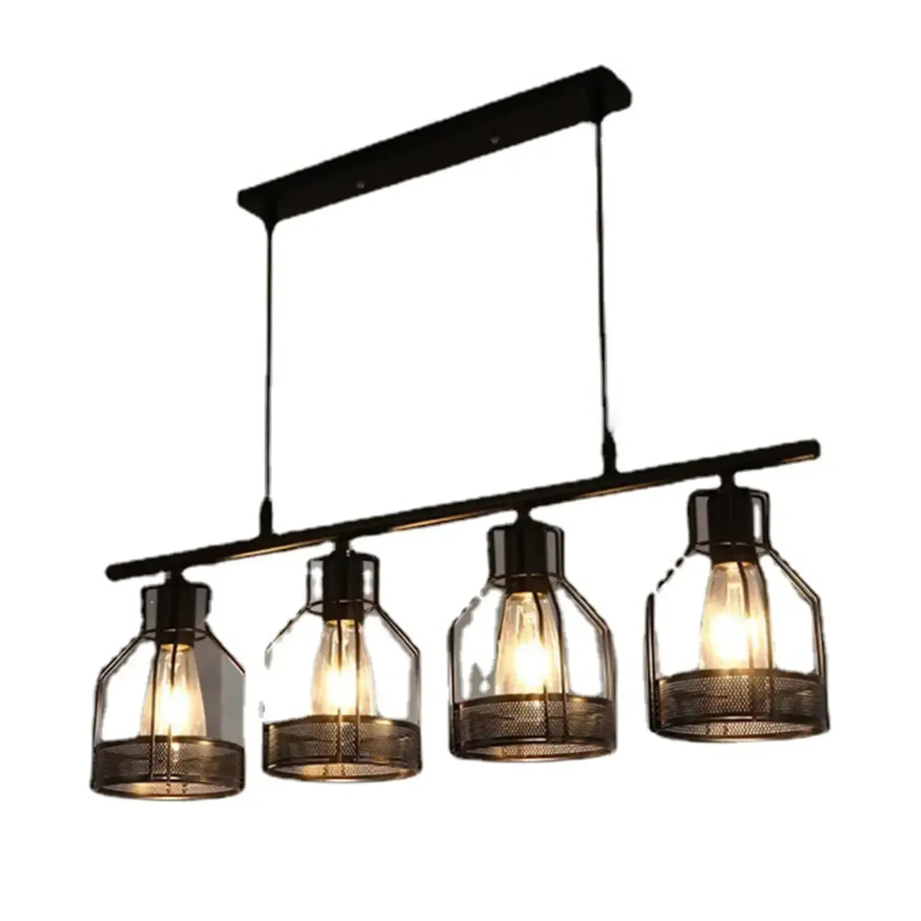 Suspension industrielle à 4 lumières en métal noir en forme de bouteille