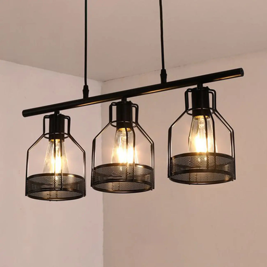 Suspension industrielle à 4 lumières en métal noir en forme de bouteille