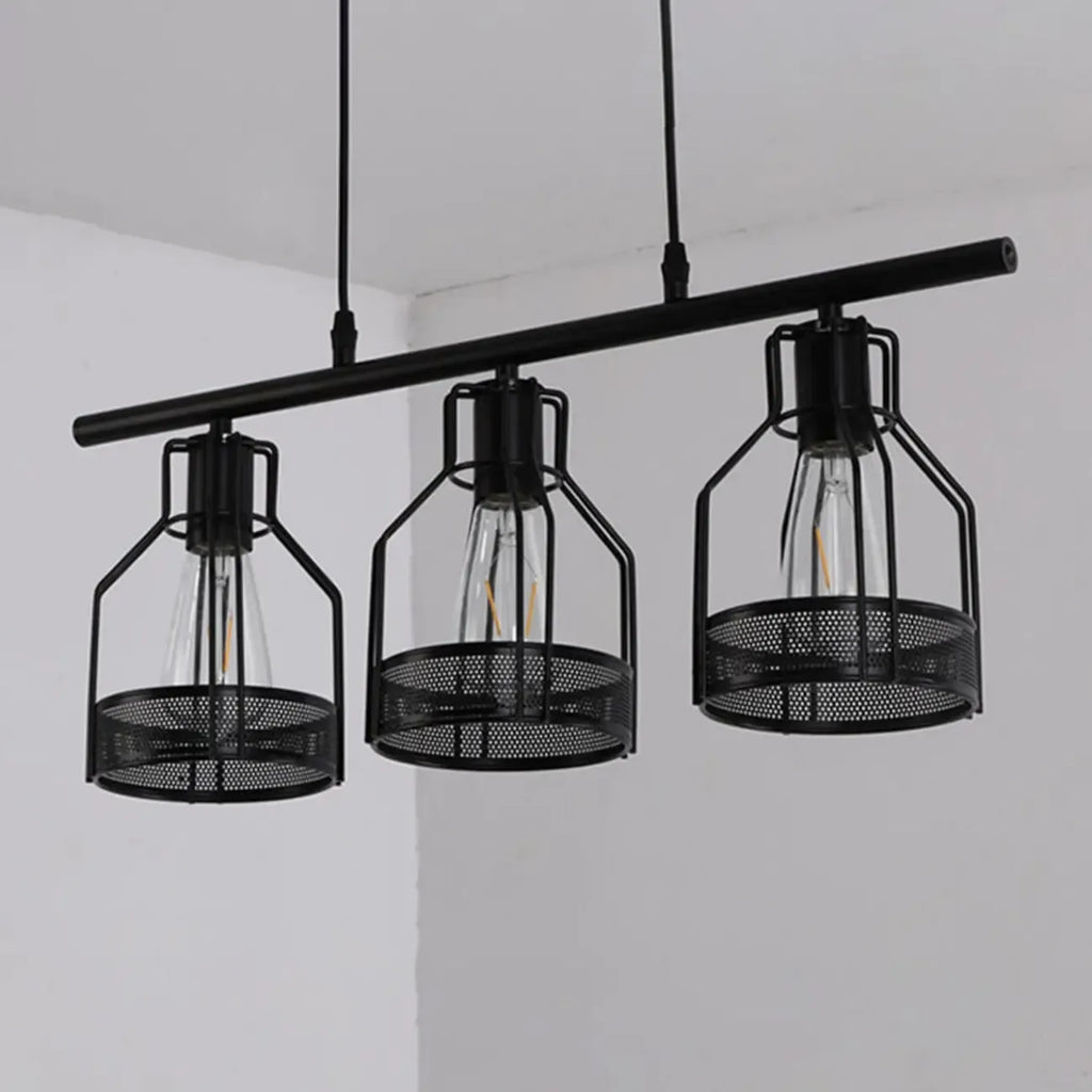 Suspension industrielle à 4 lumières en métal noir en forme de bouteille