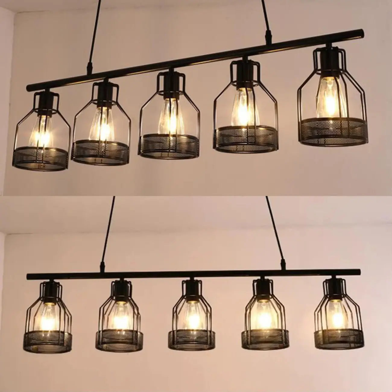 Suspension industrielle à 4 lumières en métal noir en forme de bouteille