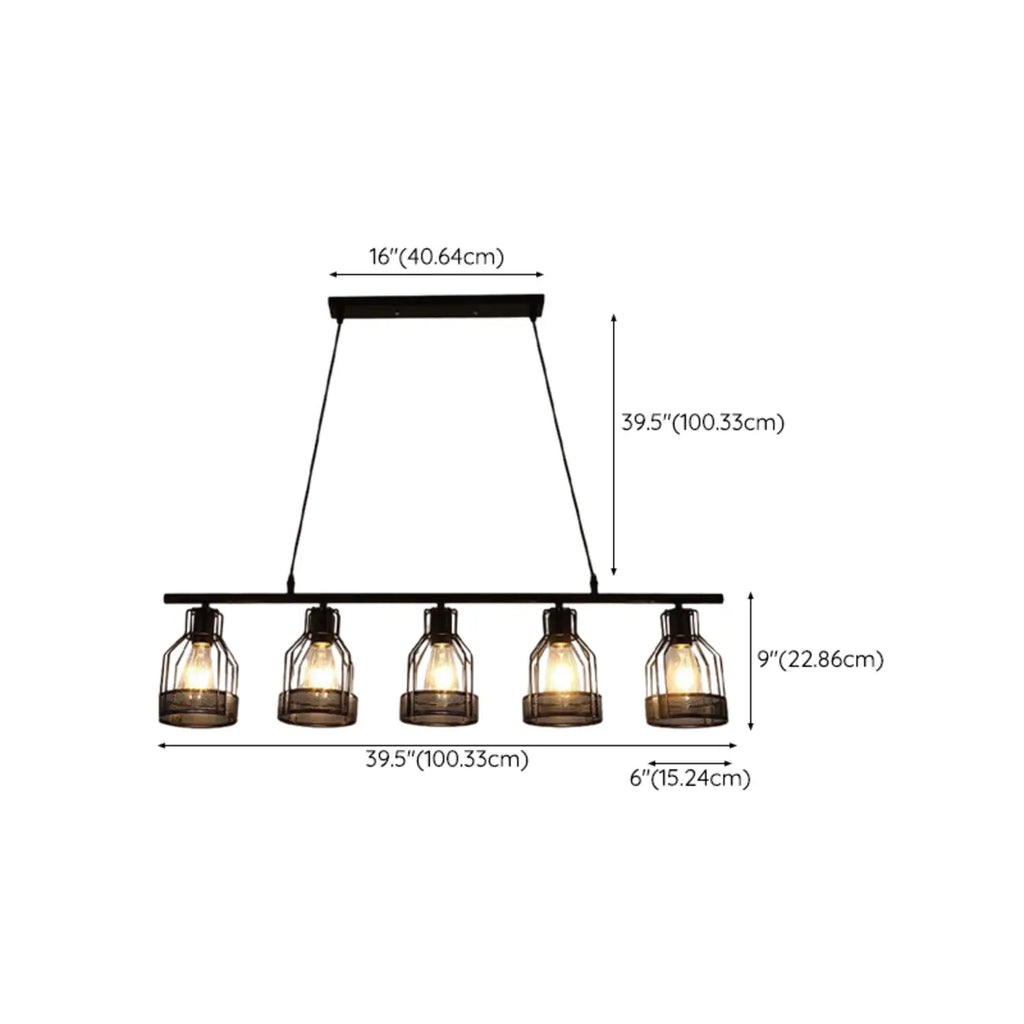 Suspension industrielle à 4 lumières en métal noir en forme de bouteille
