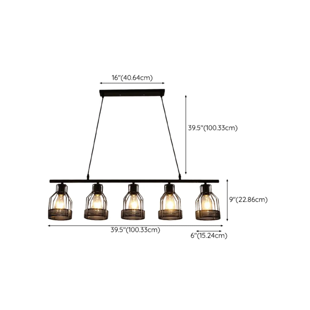 Suspension industrielle à 4 lumières en métal noir en forme de bouteille