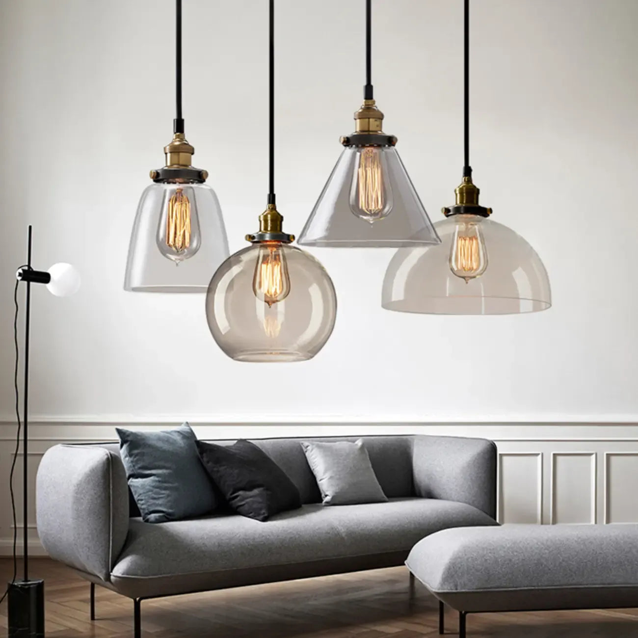 Suspension géométrique moderne en verre pour îlot de cuisine