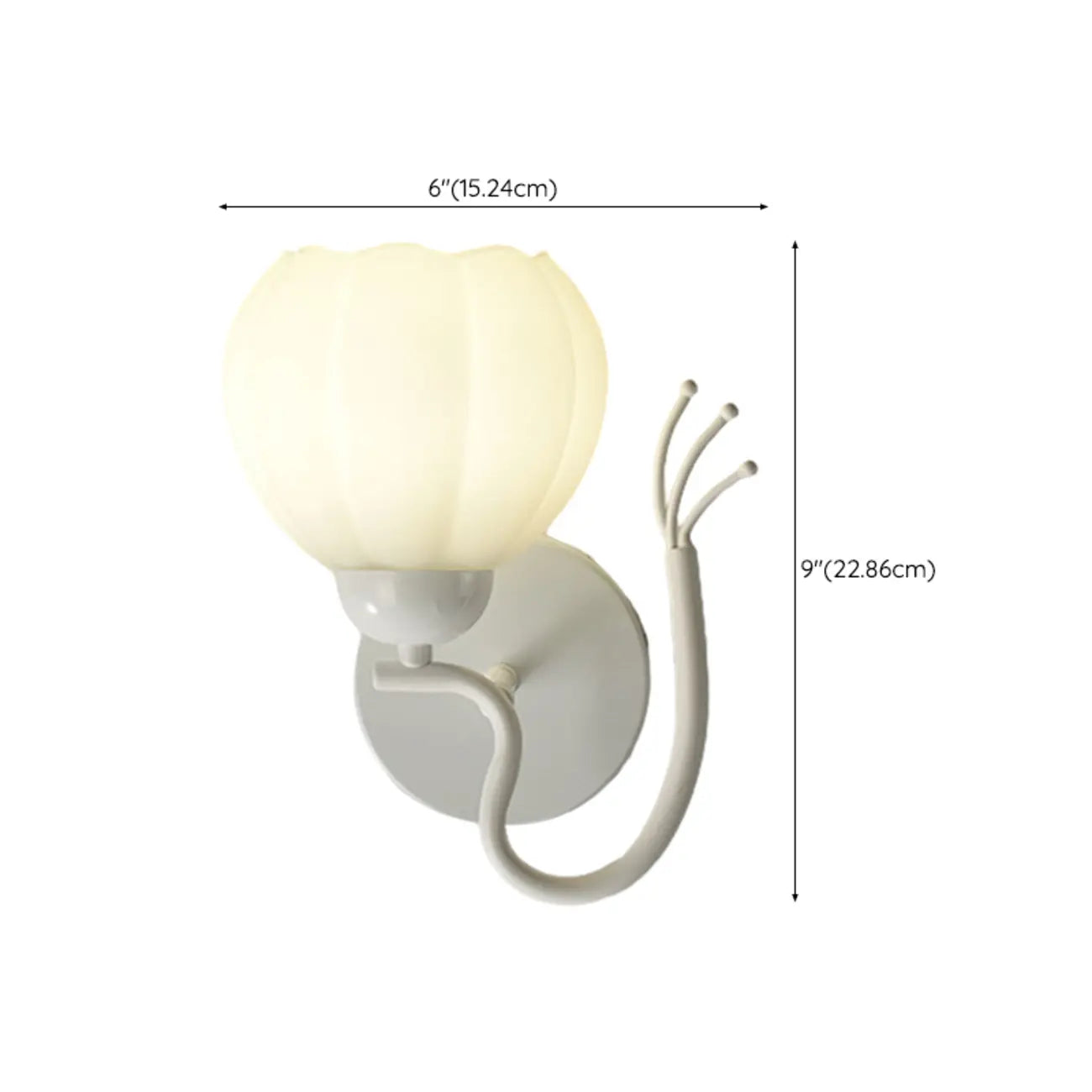 Applique murale moderne à motif floral avec abat-jour en verre blanc, 1/2 ampoule