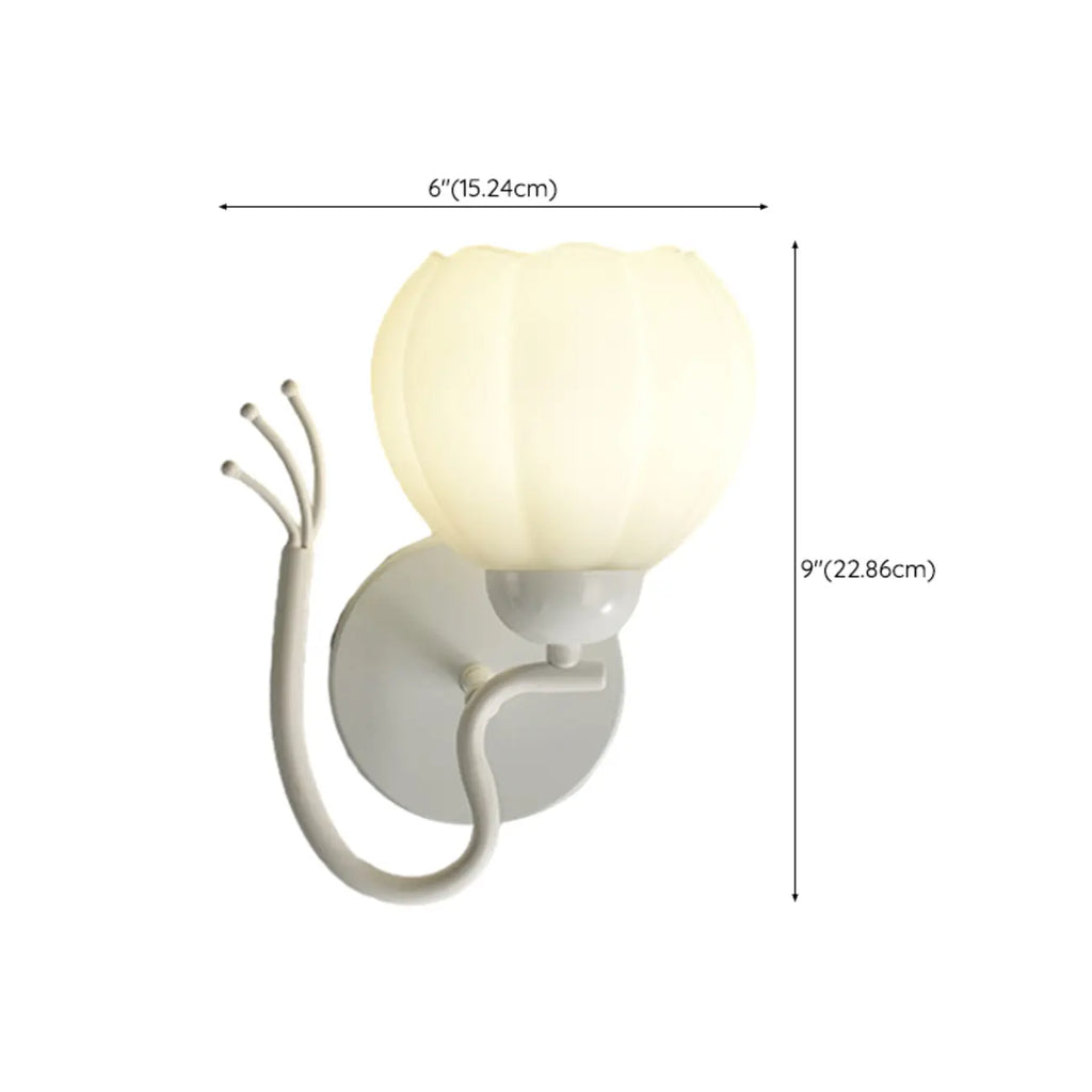 Applique murale moderne à motif floral avec abat-jour en verre blanc, 1/2 ampoule