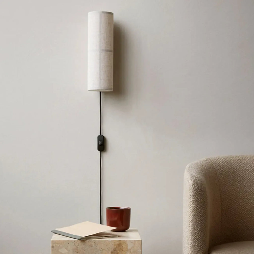 Applique murale cylindrique moderne beige lin avec interrupteur