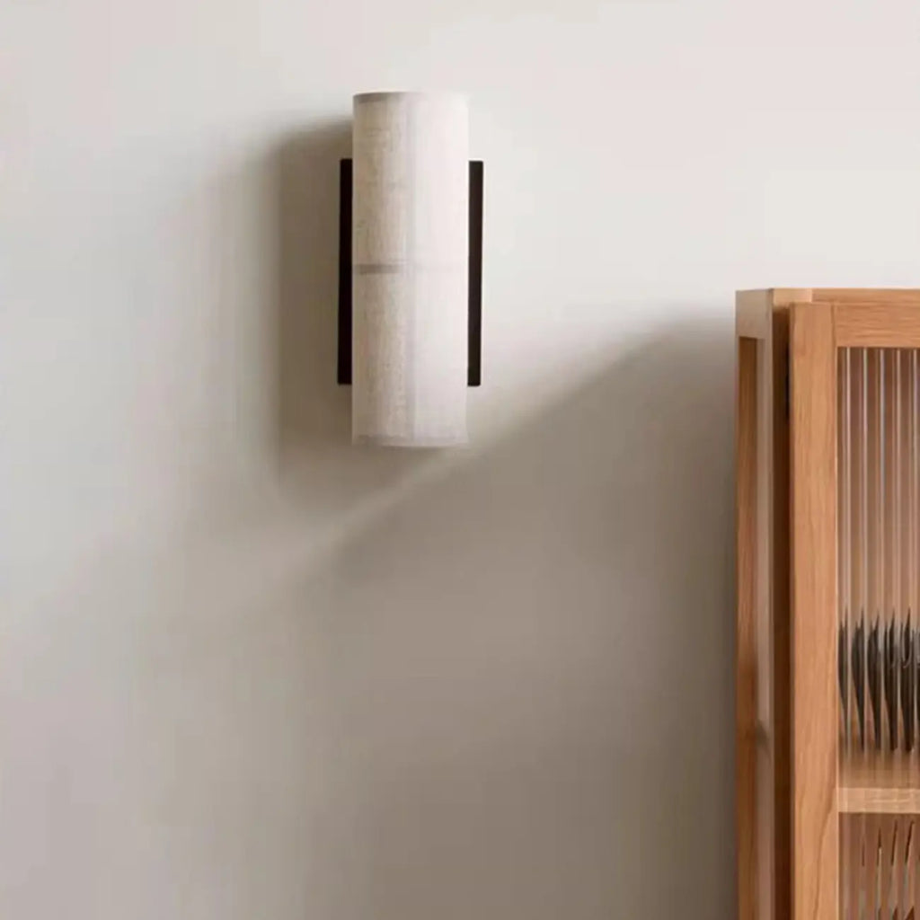 Applique murale cylindrique moderne beige lin avec interrupteur