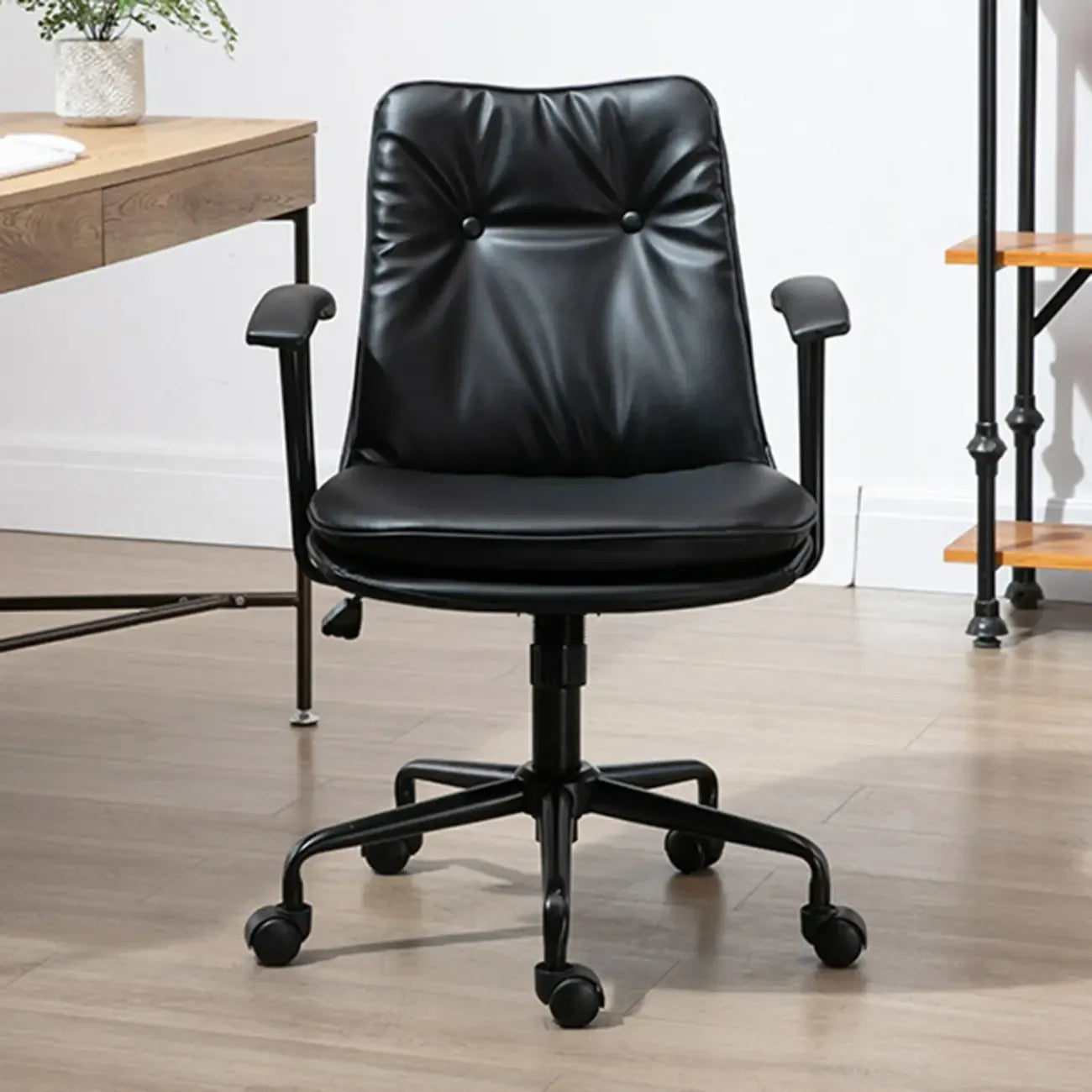 Fauteuil de bureau pivotant réglable en cuir vert armée moderne
