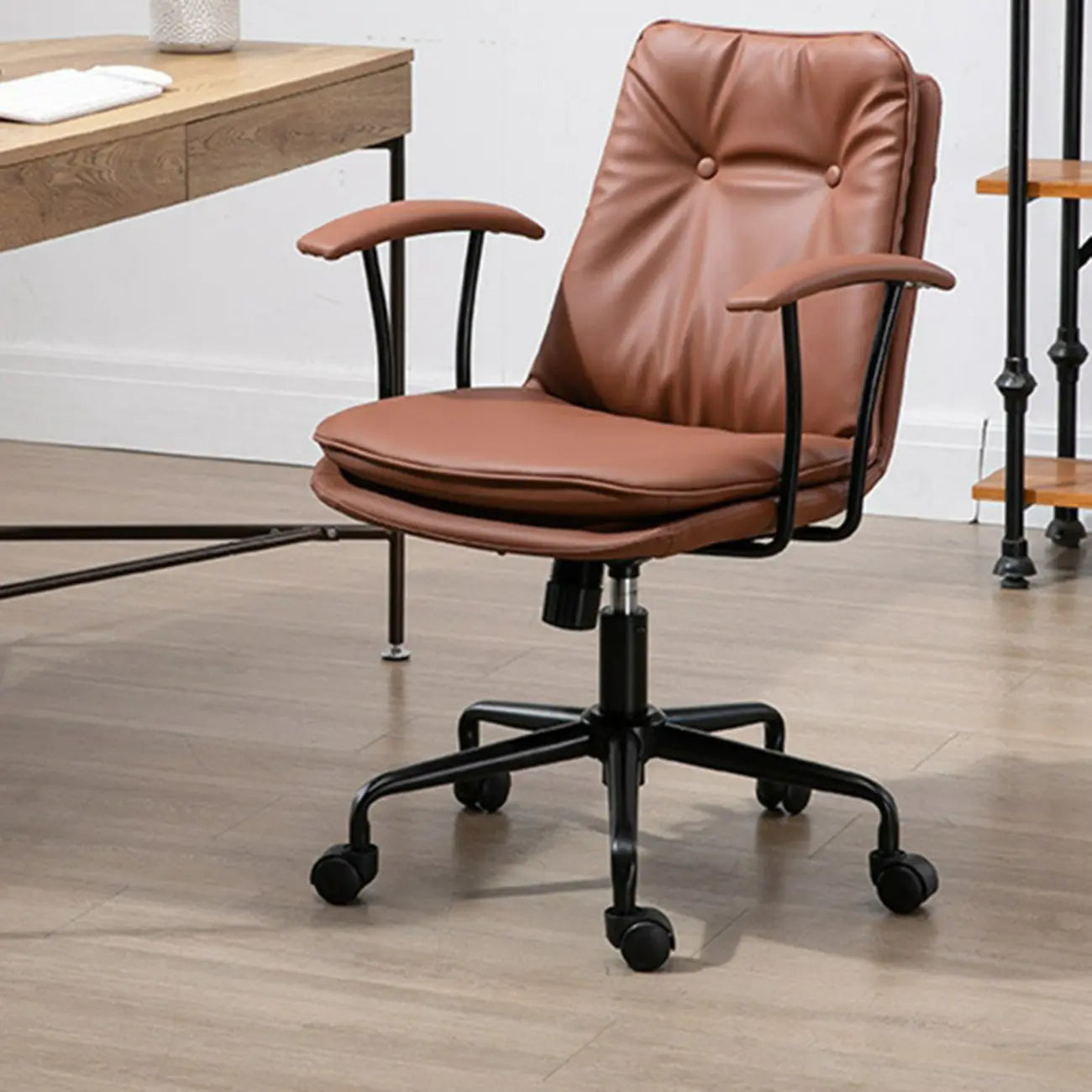Fauteuil de bureau pivotant réglable en cuir vert armée moderne