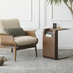 Table d'appoint convertible en forme de C en bois de noyer avec rangement