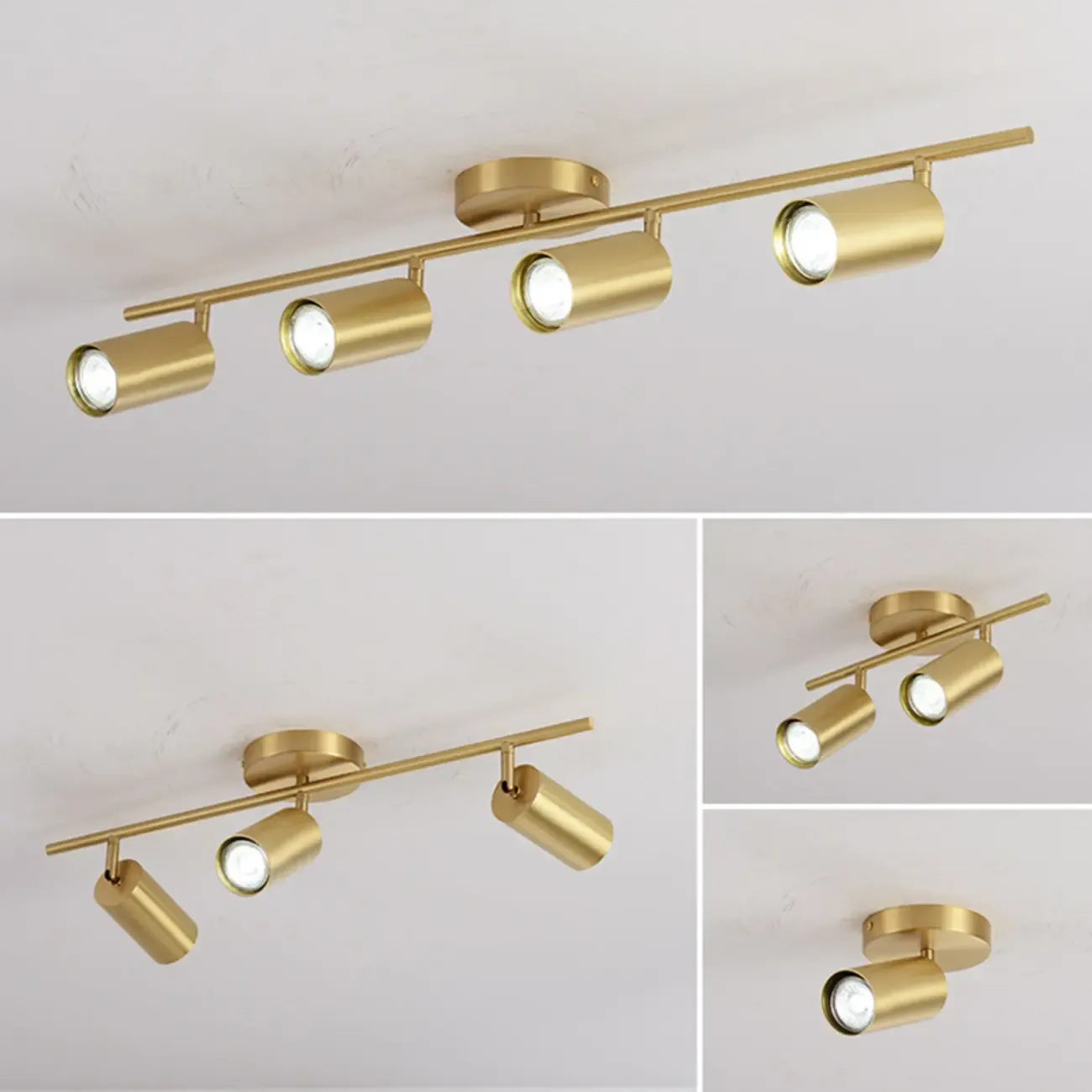 Luminaire sur rail réglable cylindrique doré minimaliste semi-encastré