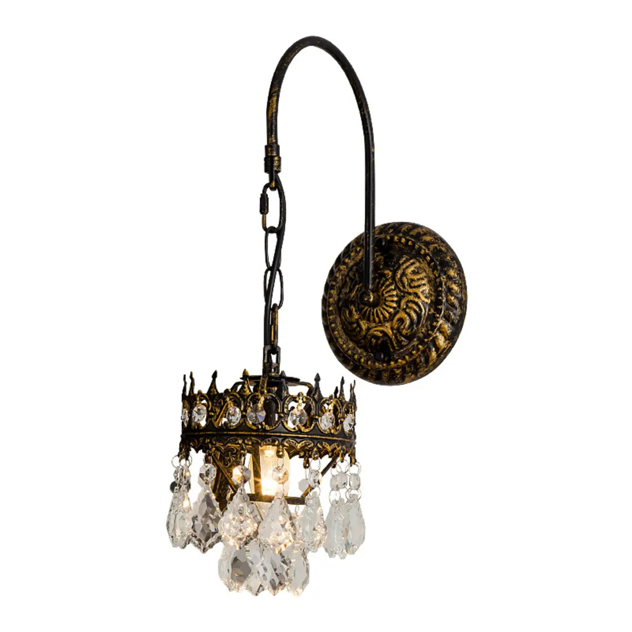 Luxueuse applique murale suspendue vintage en laiton antique avec cristal