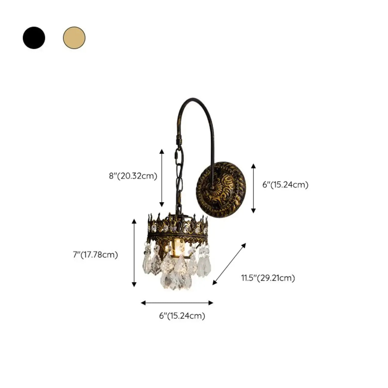 Luxueuse applique murale suspendue vintage en laiton antique avec cristal