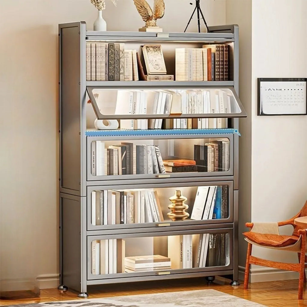 Bibliothèque verticale en métal gris/blanc à dos fermé et portes