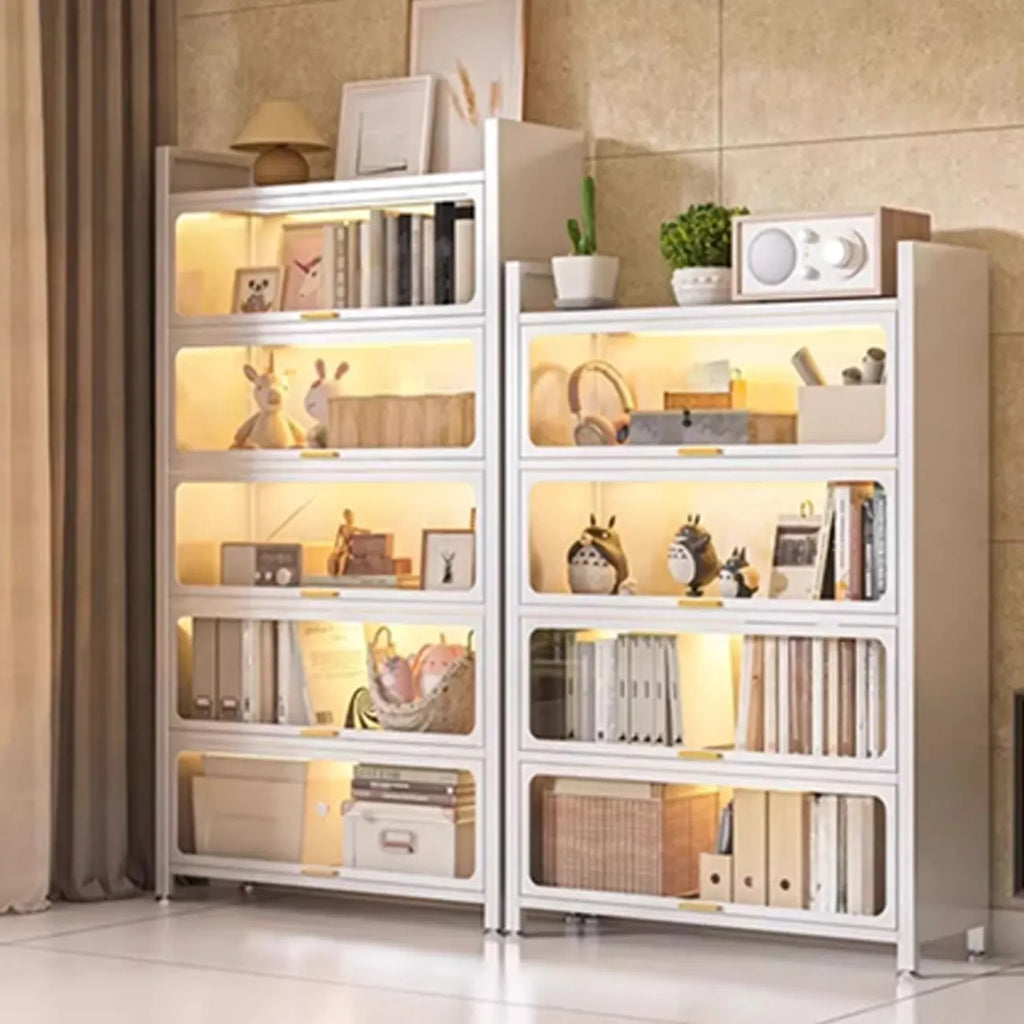 Bibliothèque verticale en métal gris/blanc à dos fermé et portes