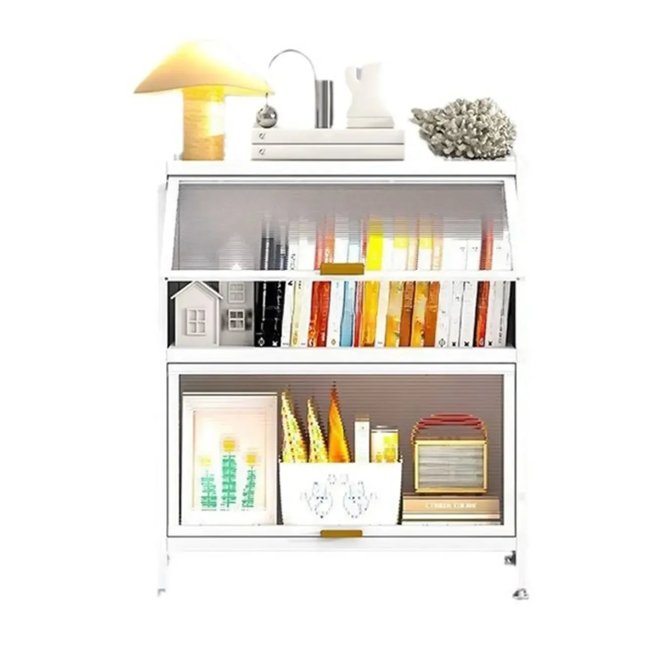 Bibliothèque verticale en métal gris/blanc à dos fermé et portes