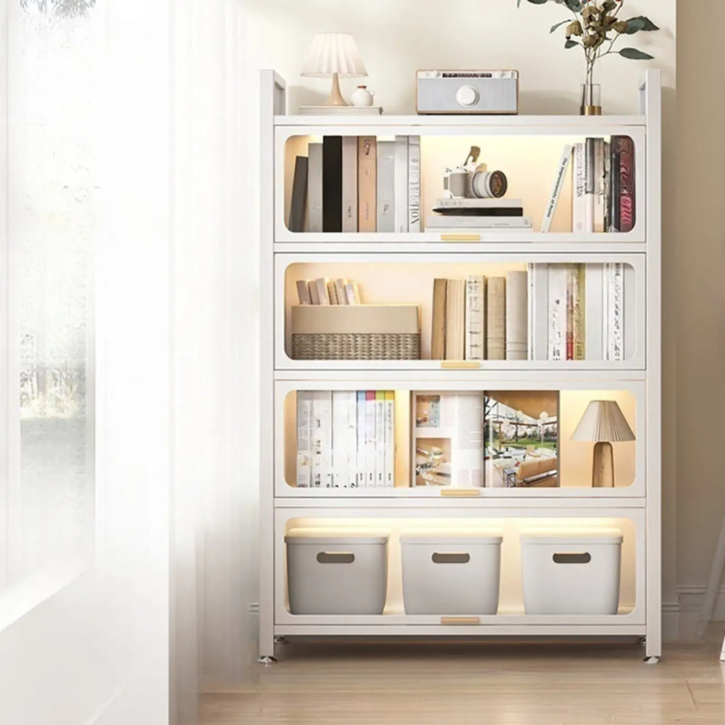 Bibliothèque verticale en métal gris/blanc à dos fermé et portes