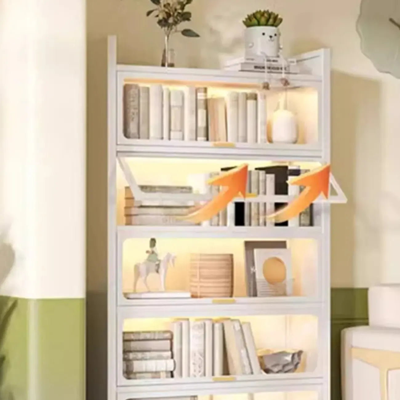 Bibliothèque verticale en métal gris/blanc à dos fermé et portes