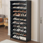 Meuble à chaussures moderne en bambou noir avec panneaux en rotin