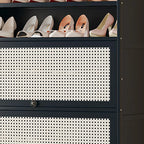 Meuble à chaussures moderne en bambou noir avec panneaux en rotin