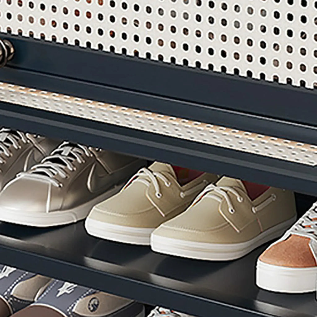 Meuble à chaussures moderne en bambou noir avec panneaux en rotin