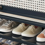 Meuble à chaussures moderne en bambou noir avec panneaux en rotin