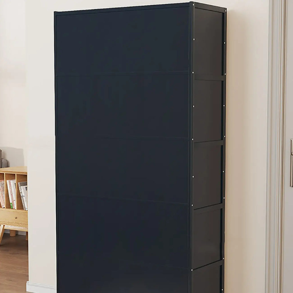 Meuble à chaussures moderne en bambou noir avec panneaux en rotin