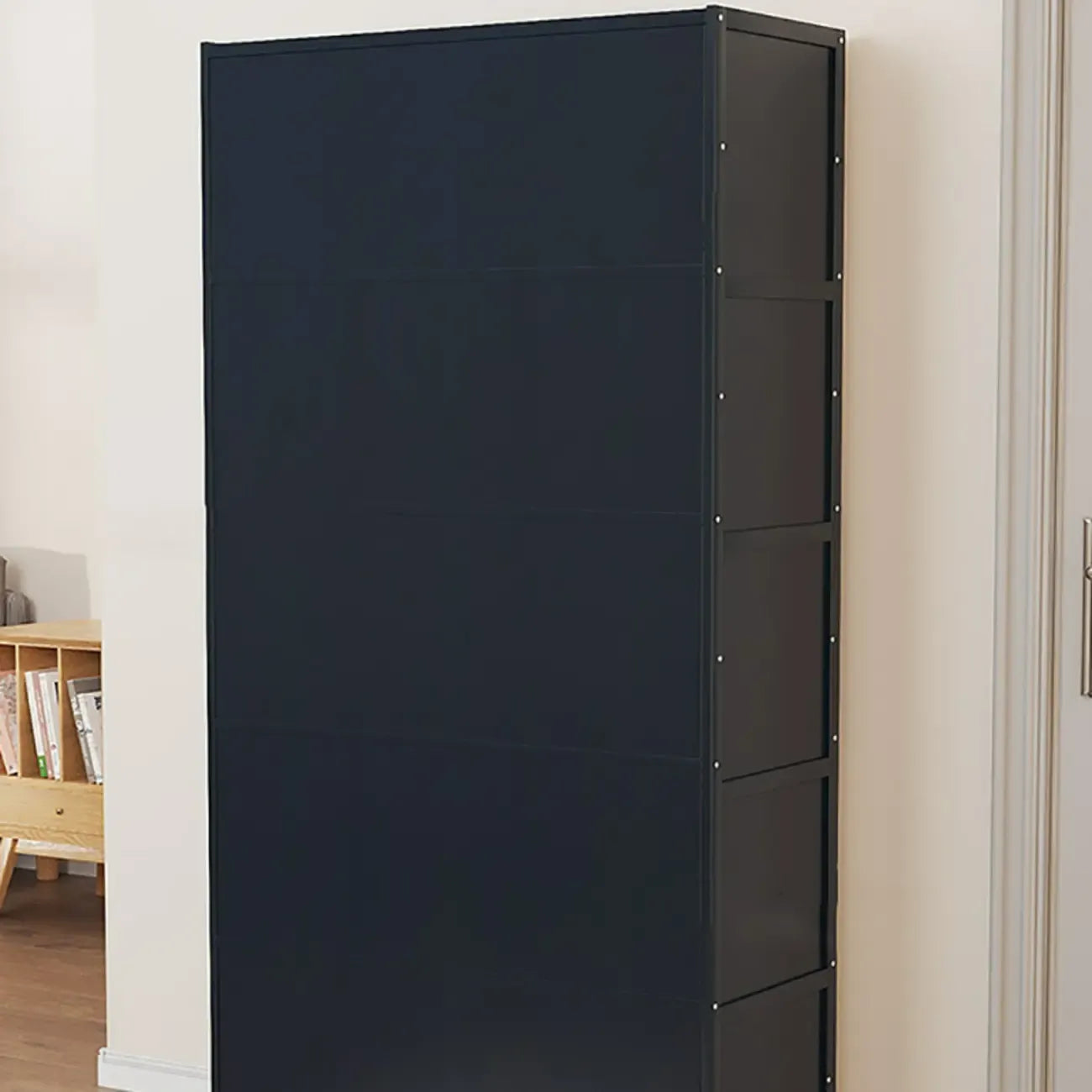 Meuble à chaussures moderne en bambou noir avec panneaux en rotin