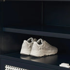 Meuble à chaussures moderne en bambou noir avec panneaux en rotin