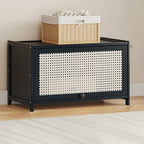 Meuble à chaussures moderne en bambou noir avec panneaux en rotin