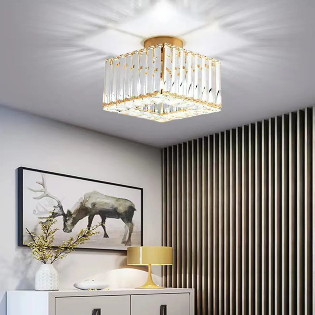 Plafonnier semi-encastré carré en cristal doré moderne