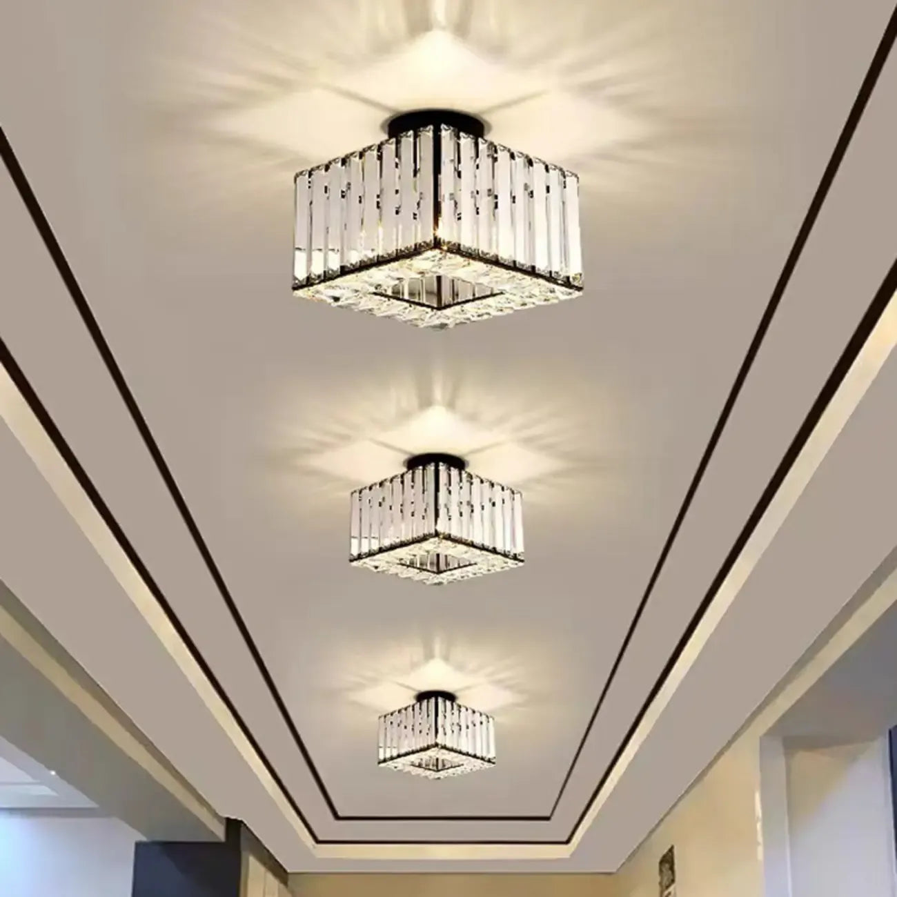 Plafonnier semi-encastré carré en cristal doré moderne