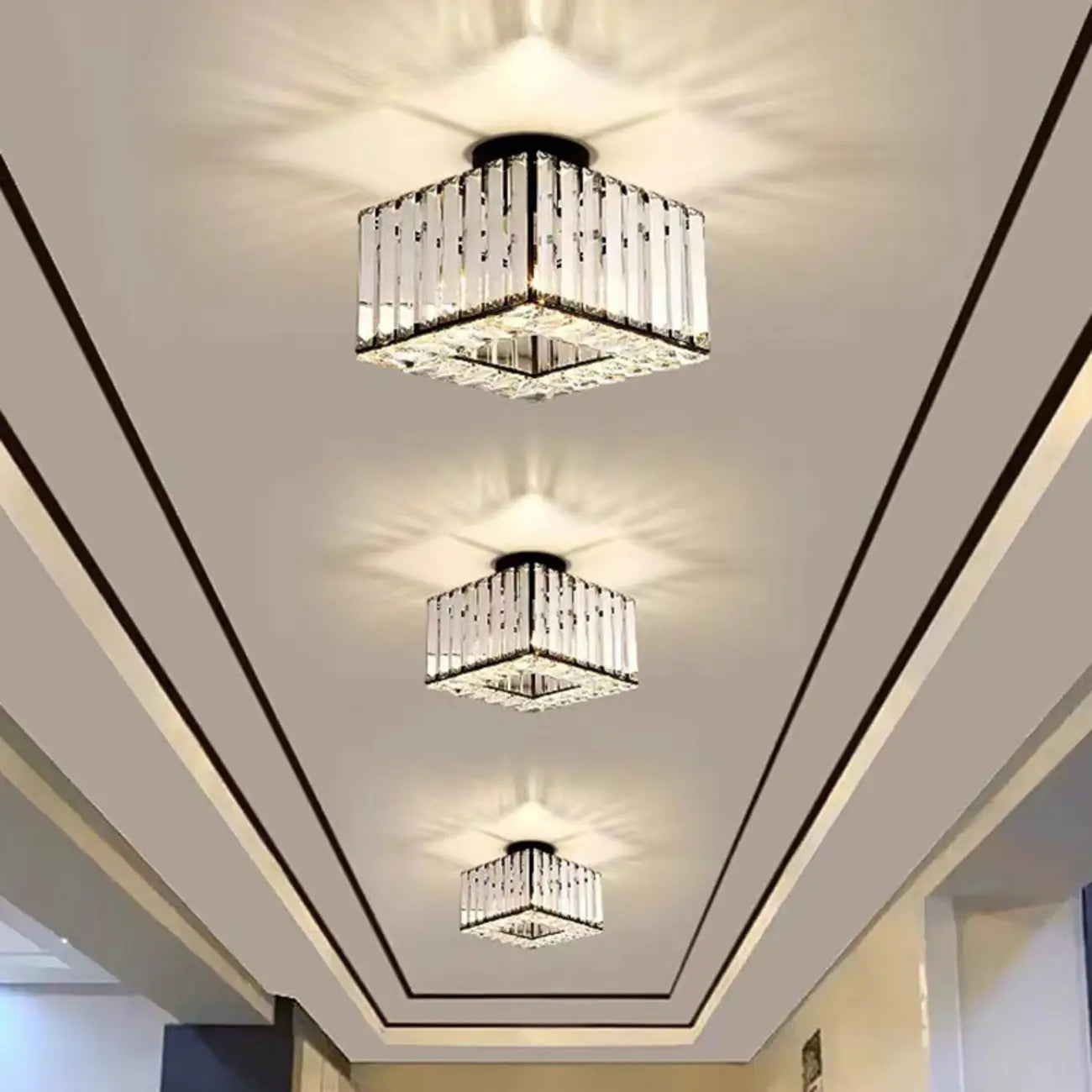 Plafonnier semi-encastré carré en cristal doré moderne