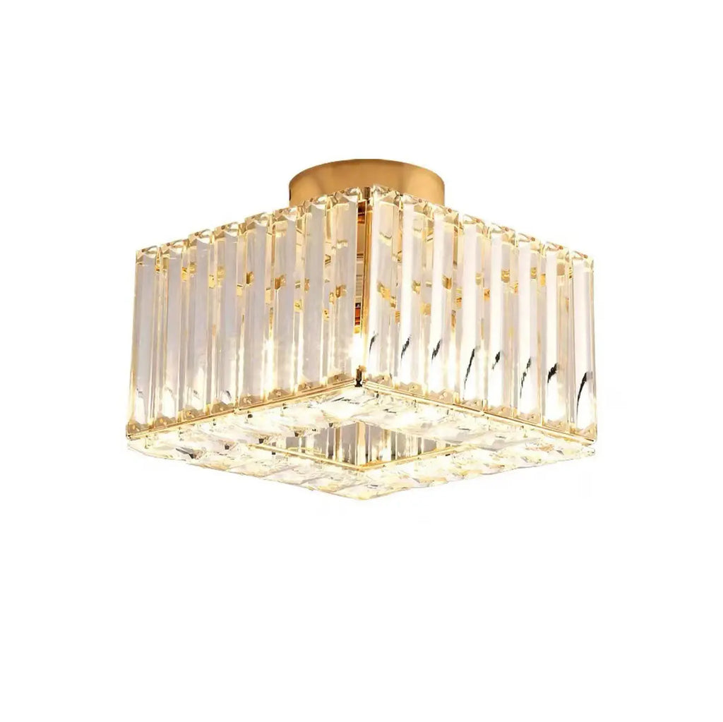 Plafonnier semi-encastré carré en cristal doré moderne