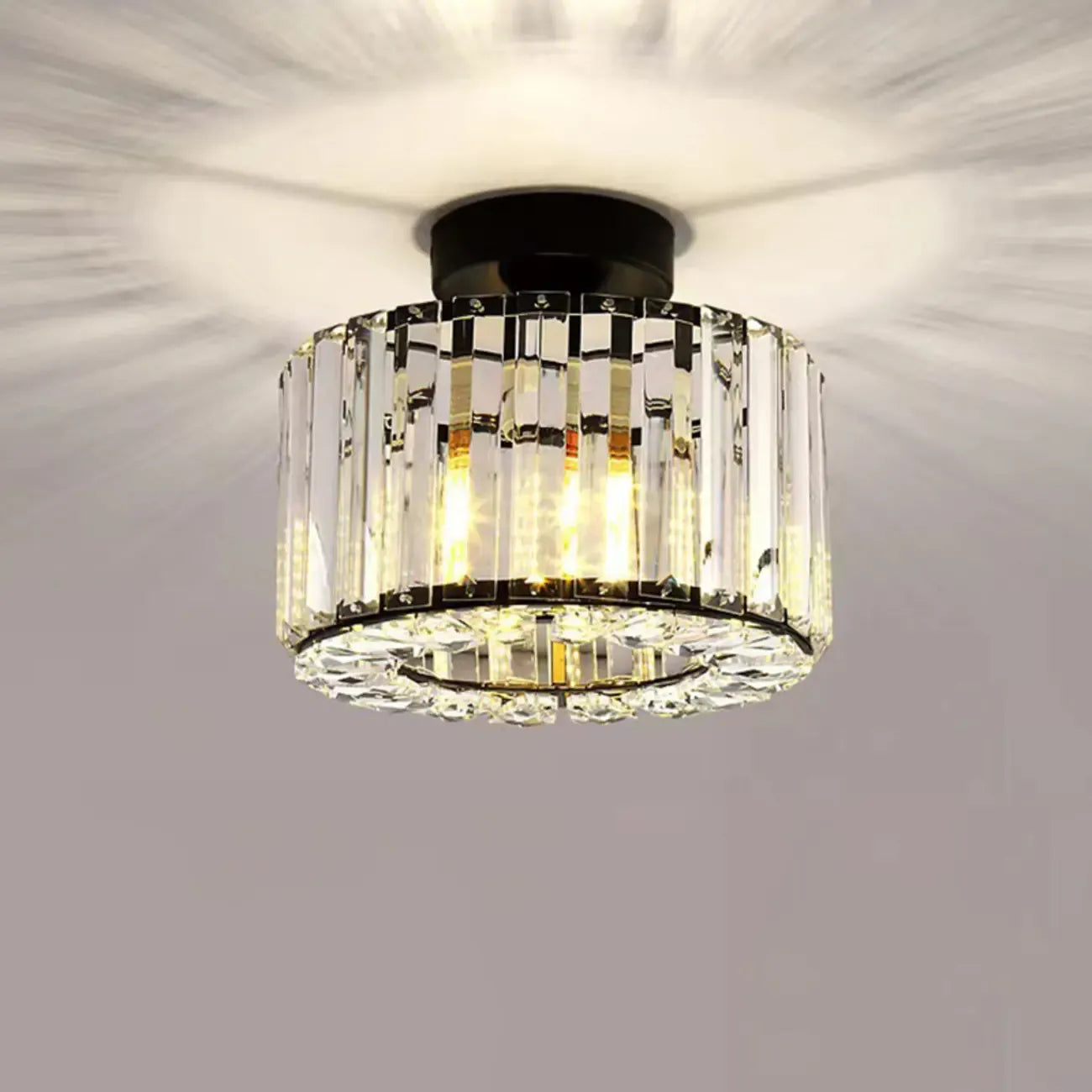 Plafonnier semi-encastré carré en cristal doré moderne