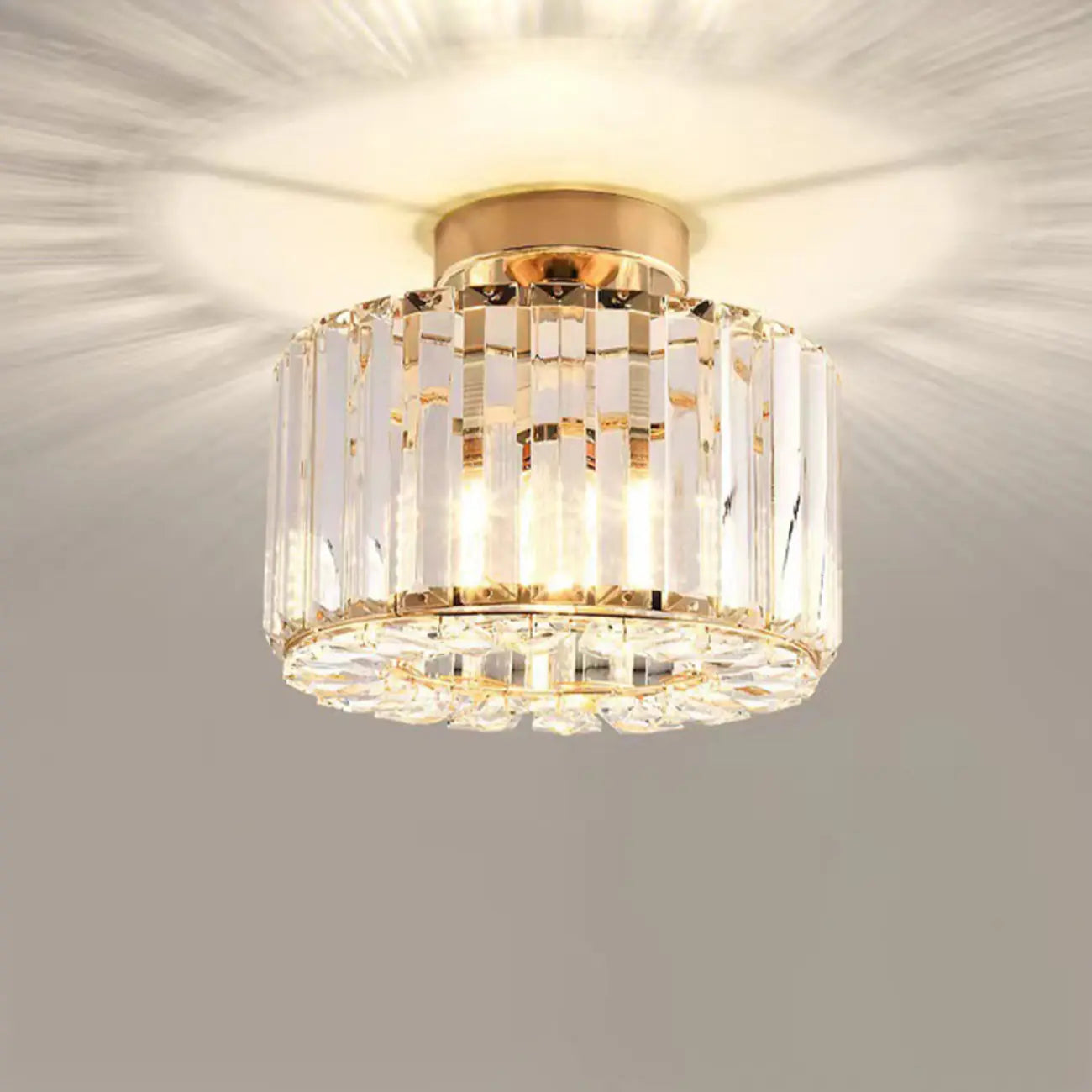 Plafonnier semi-encastré carré en cristal doré moderne