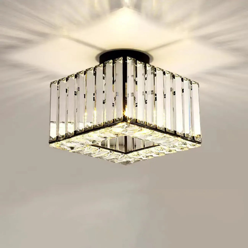 Plafonnier semi-encastré carré en cristal doré moderne