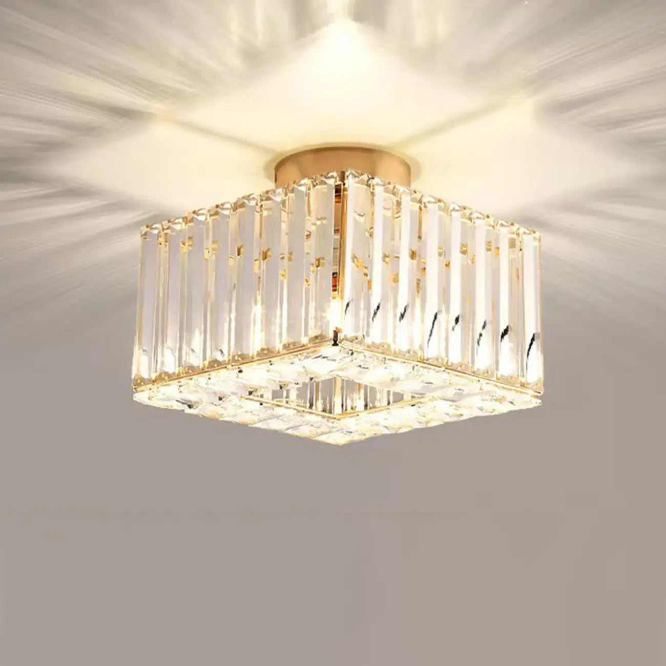 Plafonnier semi-encastré carré en cristal doré moderne