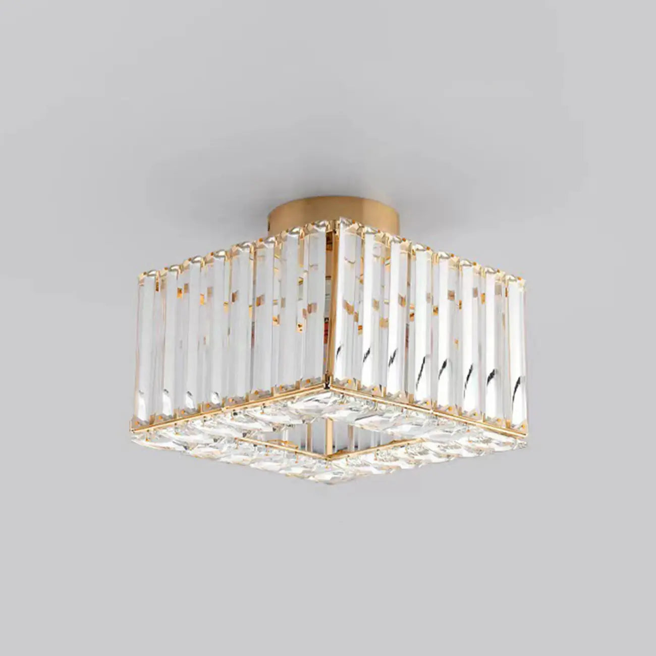 Plafonnier semi-encastré carré en cristal doré moderne