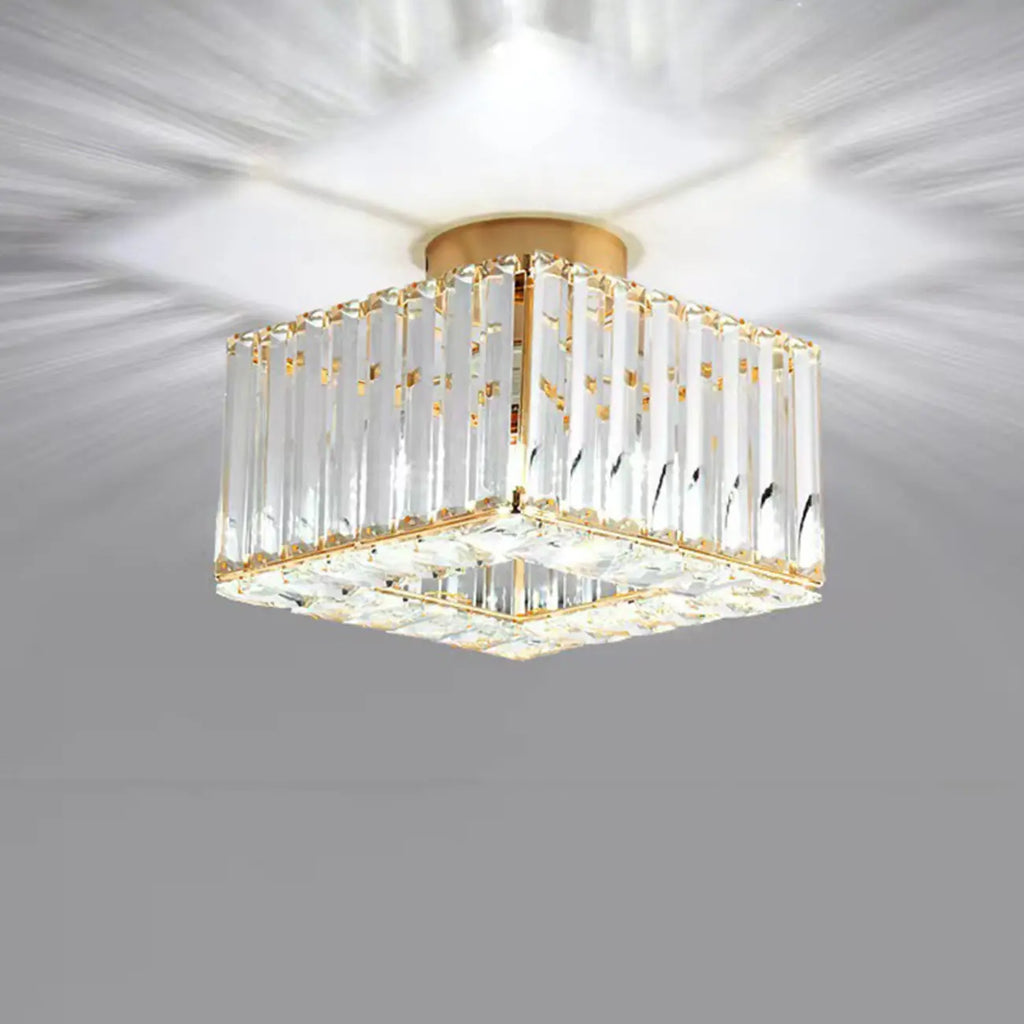 Plafonnier semi-encastré carré en cristal doré moderne