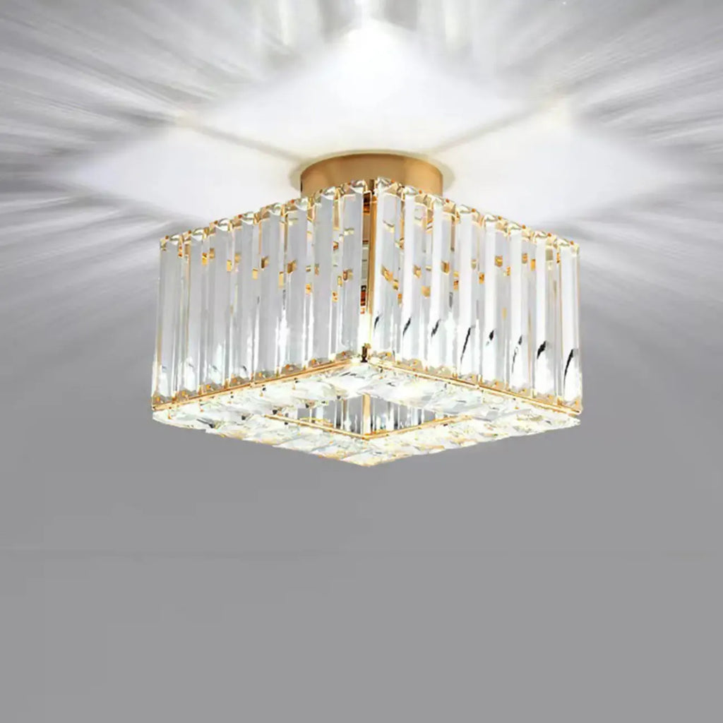 Plafonnier semi-encastré carré en cristal doré moderne