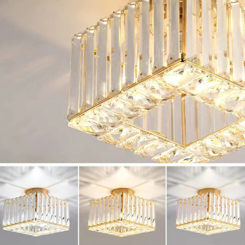 Plafonnier semi-encastré carré en cristal doré moderne
