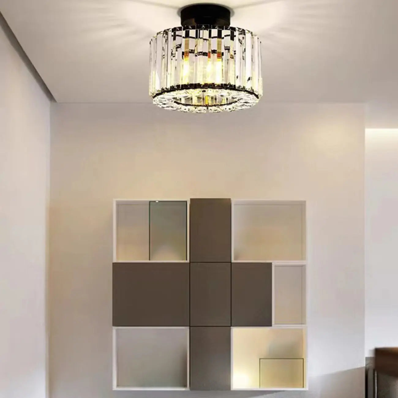 Plafonnier semi-encastré carré en cristal doré moderne